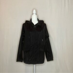 Avia Black Commuter Hooded Rain Jacket Cinch Waist Front Pockets Zipper Sz M